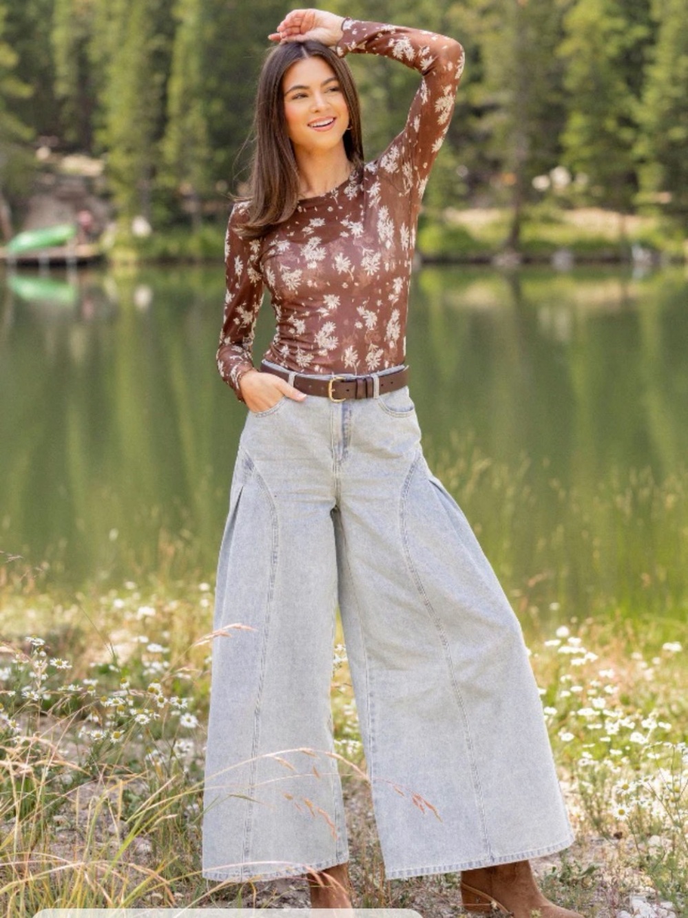 Women Jeans Baggy Denim Pants Wide Leg Retro Blue Western Cowboy Boho Sz M New